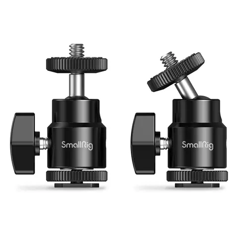 SmallRig Aluminium 1/4" Screw Ballhead Tripod Mount - Swivel, Adjustable Directions, 2 x Cold Shoe Mount 761, Cold Shoe Adapter, Monitor Compatible, Alloy Durable, 280g, 60x25x35mm, Portable Photography Camera Accessories (2059)