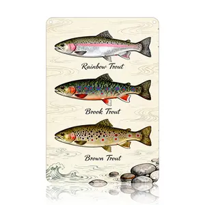 Luhery Rainbow Brook Brown Trout Fish Metal Signs Modern Wall Art HD Printed Aluminum Metal Texture Waterproof Durable Colorfast Easy Clean Lightweight Hanging for Living Room Bedroom Office Fishing Home Kitchen Decor Perfect Gift 8x12inch (20x30cm)
