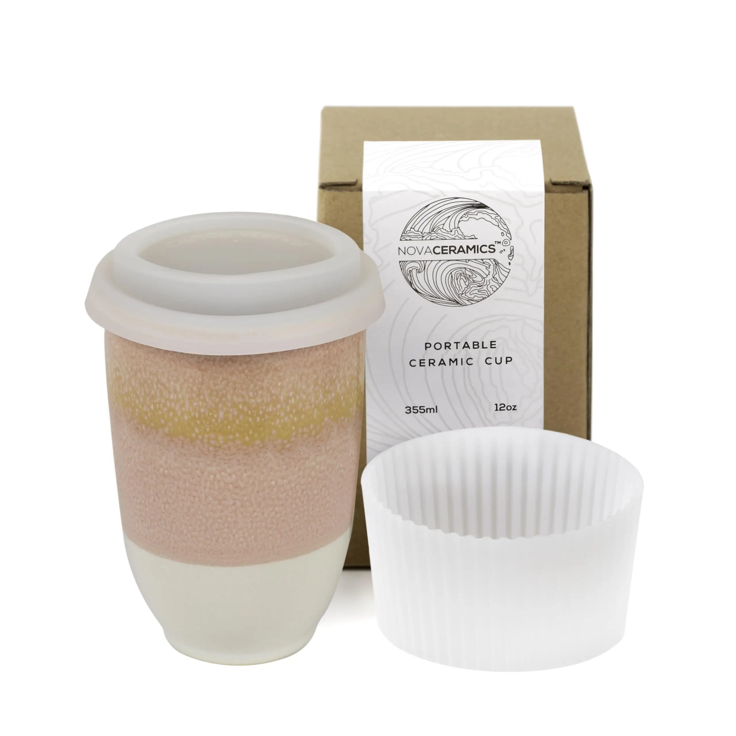 Nova Ceramics Travel Mug - 12oz and 16oz Reusable Coffee Mug with Unique Design, Microwave & Dishwasher Safe, Perfect for On-the-Go Coffee Lovers - Re