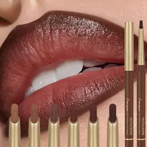 6pcs/set Brown Matte Angled Lip Liner, 3D Lip Contour, Smooth Finish, Buildable, Non-stick Cup, Suitable for Daily Makeup, Holiday Gift