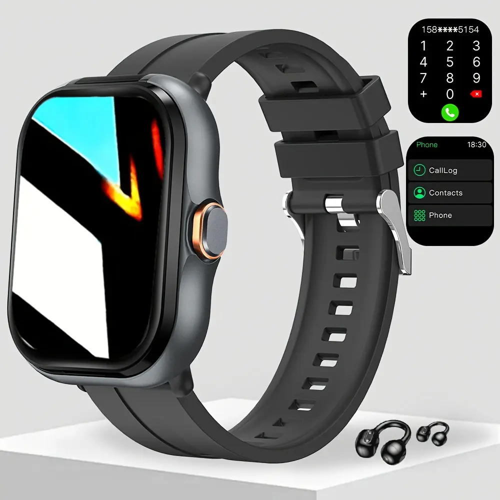 2-in-1 Smart Watch with Detachable Earbuds, HD Large Touch Screen, Multi-Sports Modes Fitness Tracker, Pedometer, Wireless Call, Message Reminder, Remote Camera Control for iOS Android