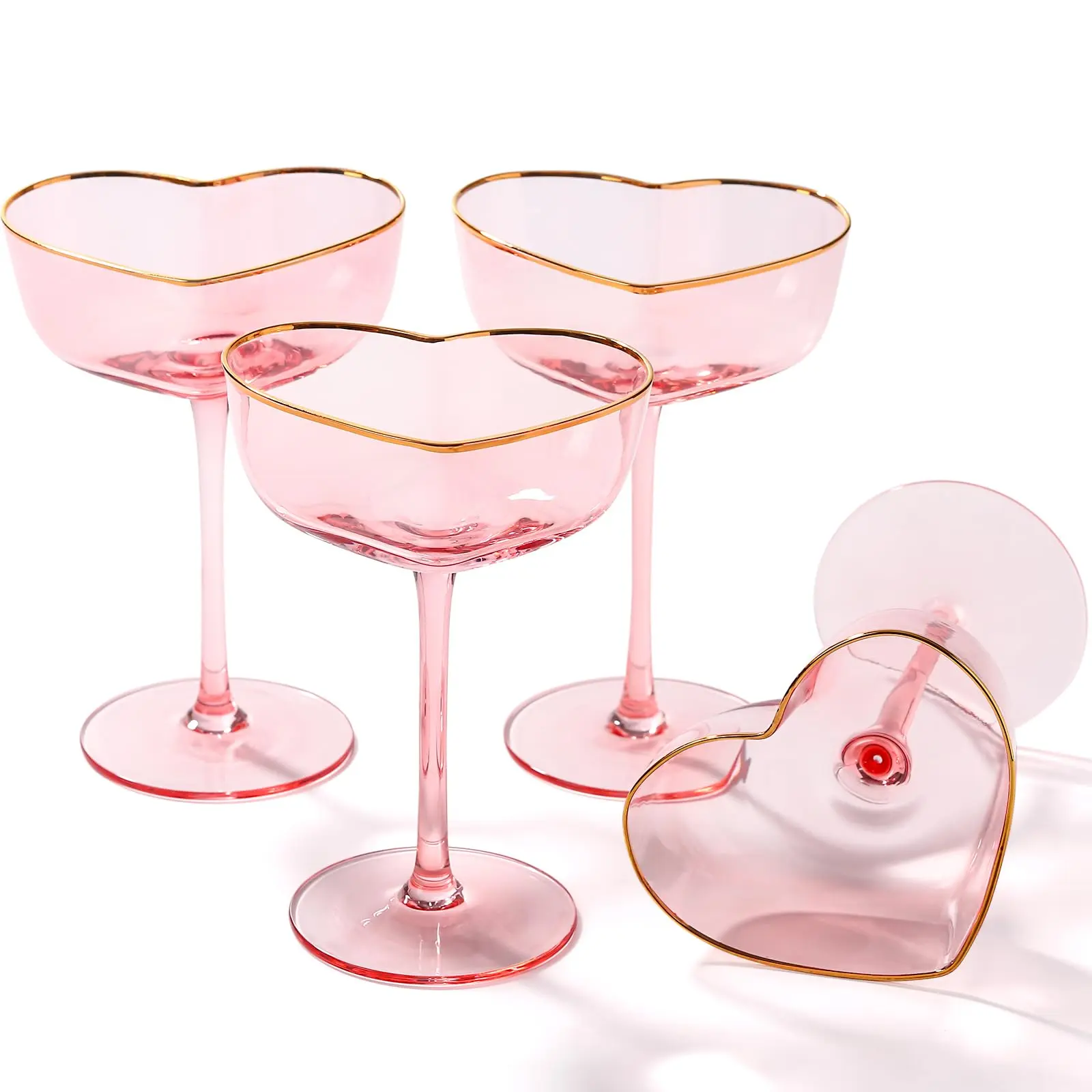 Pink Heart Coupe Glasses Set of 2, Unique Wine Glasses for Her, Cute  BarwarePink Coupe Glasses