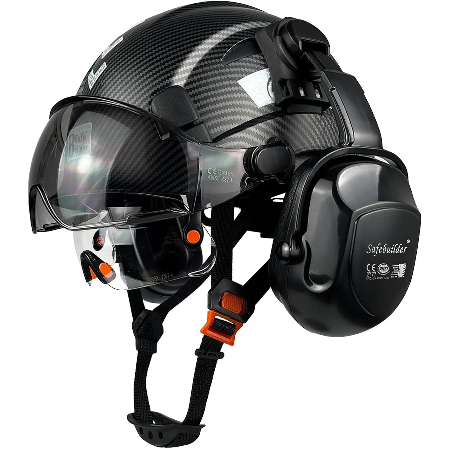Adjustable Vented ABS Constructionhelmet with PC Face Shield and Ear Muffs, ANSI Certified with 6-Point Suspension for Industrial Work