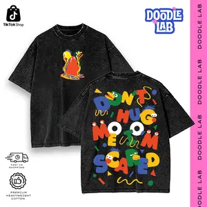 Don't Hug Me I'm Scared Melting Graphic Tees • Hoodie Streetwear • Vintage Oversized Acid Wash • Retro 90s Animation Merch • Heavyweight Menswear Comfort Cotton