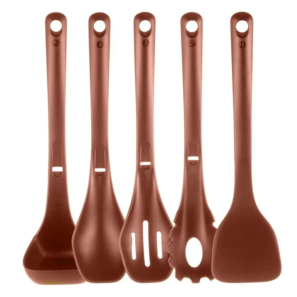Silicone Kitchen Utensils Set - Brown | Heat-Resistant, Food-Grade Safe Cooking Tools Includes Spoon, Spatula, Pasta Fork - Stackable Utensils - Everyday Use Home Kitchen Essentials