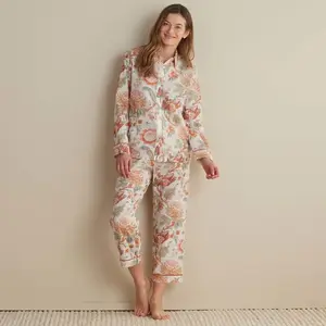 Printed Voile Women's Cropped Pajama Set