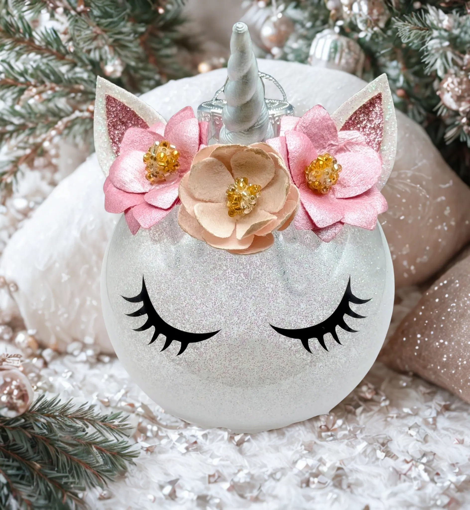 Personalized Unicorn Ornament - Glitter Holiday Decoration - Custom Christmas Gift for Kids or Baby Girl - Christmas Tree Keepsake & First Christmas Ornament - Handmade with Name & Year - Shatterproof 3.25" Ball Ornament