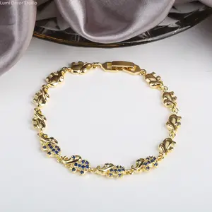 Women's Gold-Tone Elephant Chain Bracelet with Black Crystal Accents, Adjustable Elegant Link Sports Wristband, Lucky Animal Jewelry for Daily Wear & Special Occasions Gift