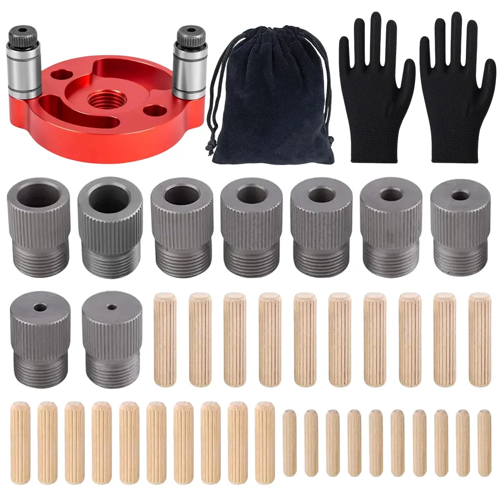 Precision Self Centering Dowel Jig Kit, Aluminum Alloy Handheld Tool for Woodworking with 9 Multi-Size Drill Bushings (2-10mm) and Dowel Pins