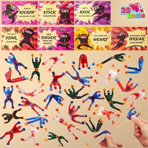 Sticky Wall Climbing Ninja Toys with Valentine's Cards - 28 Pack Bulk Set for Party Favors, Classroom Prizes & Gift Exchange