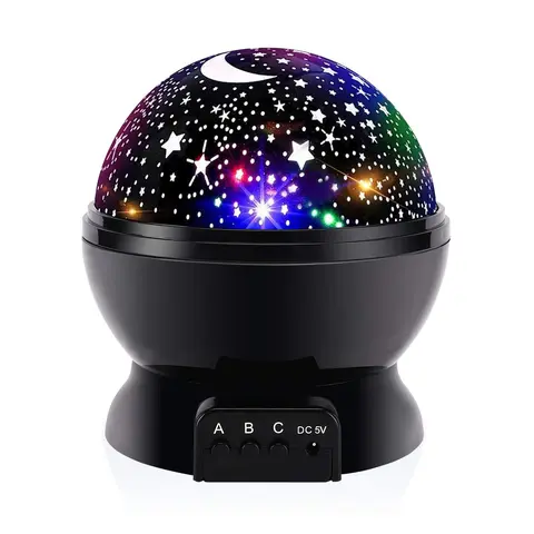 Classic Rotating Star Projector Lamp - ABS Plastic Illuminated Night Light, 8 Color Modes, Round Dome, Glow Stars for Ceiling, 4 x AAA Batteries, Space Theme Decor, Girl Room Sleep Aid, Festive & Home Supplies Gift