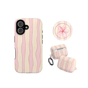 Butter Yellow Pink Plumeria Stripes Summer Cute Soft Girl Phone Case Phone Cover Hard Cases Magnetic Phone Case Magnetic Phone Grip Airpods Case Airpod Matching iPhone Accessories