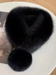 Women's Winter Fashion Warm Scarf, Faux Fur Neck Warmer, Korean Style Plush Strap, Versatile High-End Ball Fringe Design, Soft Warm Shawl