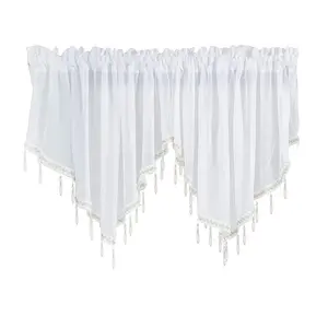 Sheer Solid Country Curtain Drapes Window Valances Beaded Ascot Rod Pocket Curtains For Small Garden Living Room Home Bedroom Kitchen Cafe Farmhouse  2 Panels White