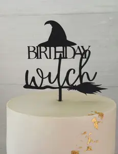 Birthday Witch Acrylic Cake Topper for Halloween & Birthday Parties Spooky Sassy Witch Design Fun Adult Smash Cake Decorations