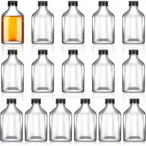 16 Pcs 50 ml Small Glass Bottles with Caps Bulk 1.7 oz Mini Clear Empty Liquor Bottles for Alcohol Shot DIY Wedding Gift for Syrup Potion Juice Wellness Vodka Beverages Whiskey Oil