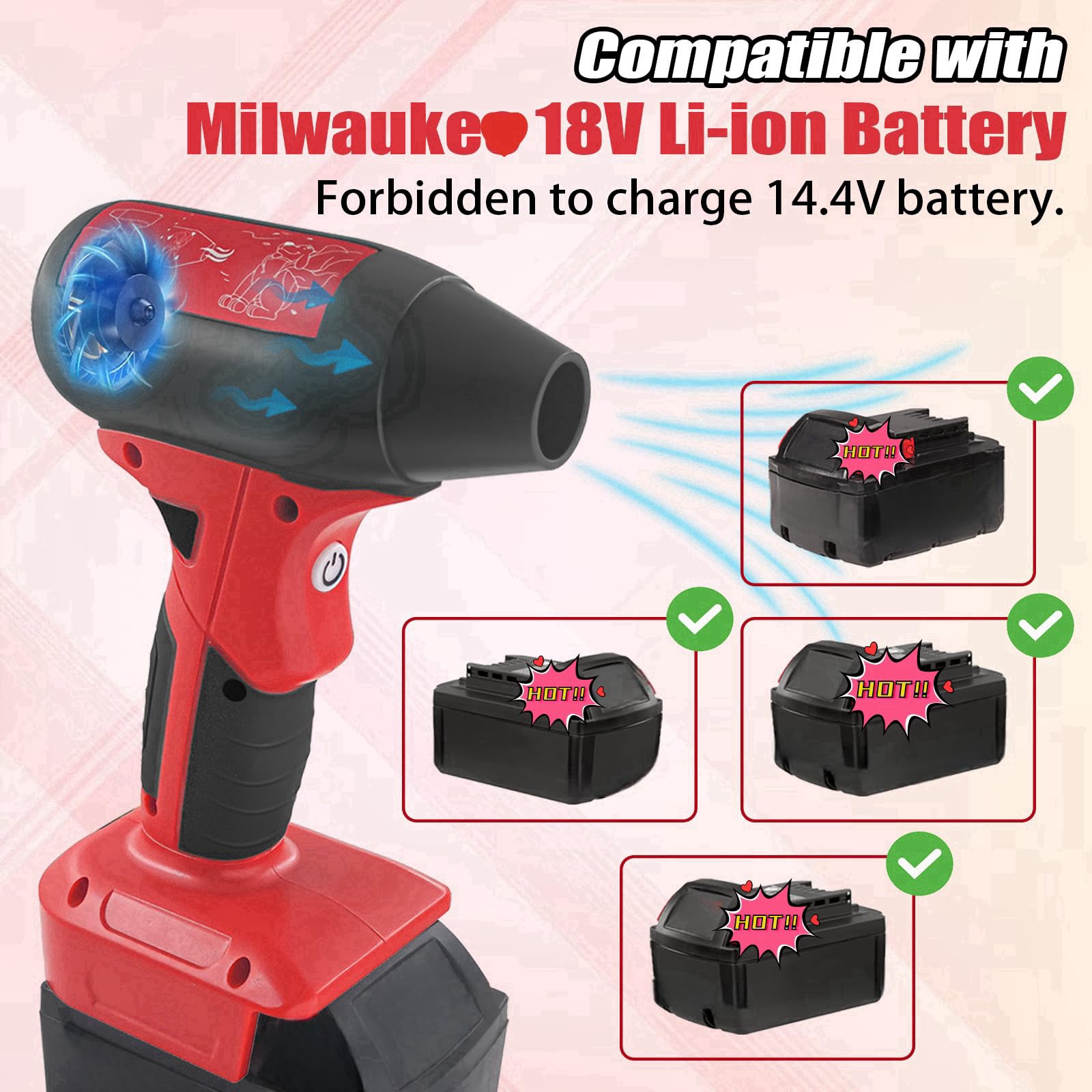 TPDL Cordless Air Blower for Milwaukee M18 18V Battery, 130000RPM Turbo Jet Fan, 4 Adjustable Speeds Portable Handheld Blower for Car Cleaning, Camping, Leaf Blowing (Tool Only, Battery Not Included)