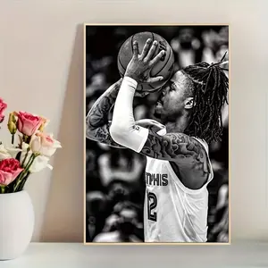 Morant Basketball Dunk Wall Art Poster - Modern Abstract Black And White Sports Photography