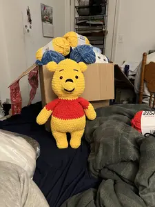 Handmade Crocheted Yellow Hunny Bear With Red Shirt