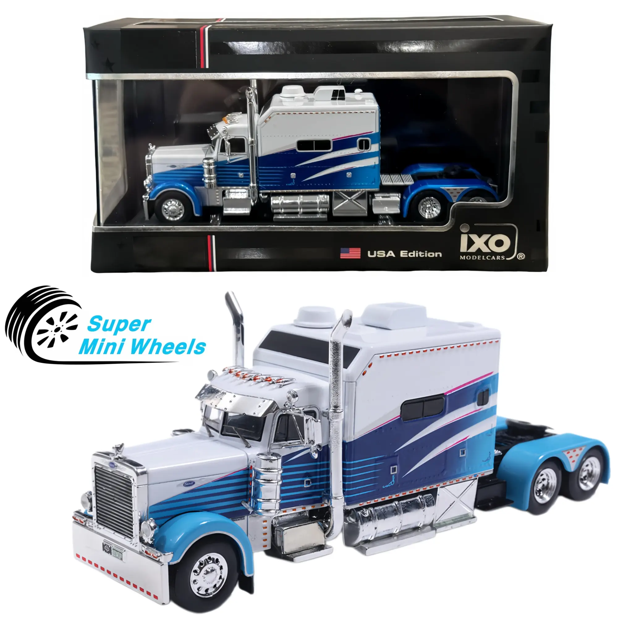 IXO Models 1:64 Peterbilt 379 with Sleeper – Blue White