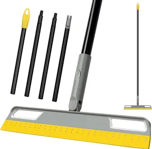 Multifunction Magic Broom, Silicone Floor Squeegee Broom with 59" Long Handle, Scraping Broom for Floor Bathroom Kitchen Shower Tile Pet Hair Fur Marble Glass Water Window Foam Cleaning, Yellow