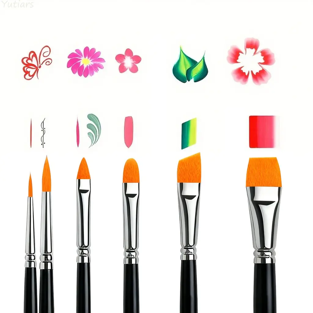 6 Pcs Face Paint Brush Set High Quality Art Brushes for Artist Watercolor Acrylic Oil Painting Nail Art Detailing Tools for Face Body Painting Makeup Enthusiasts