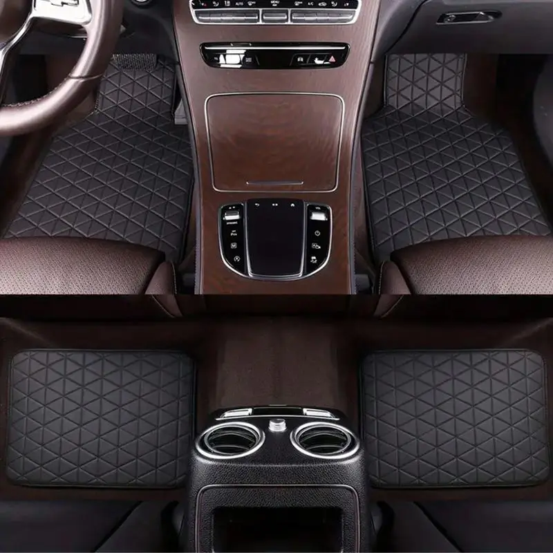 Premium PU Leather Non-slip Car Floor Mat, 4 Counts/set Multi-layer Waterproof Car Carpet, Universal Car Interior Decoration Accessories