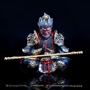 Chinese Mythology Monkey King Car Dashboard Ornament, Hand-painted Sun Wukong Figurine with Golden-hooped Rod, Car Interior Decoration Accessories, Car Interior Accessory, Car Desktop Decor