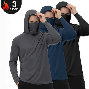 3 PACKS Men's Athletic Hoodies Long Sleeve Fishing Shirts for Men Hooded Set with Face Mask Pants for UV sun protection