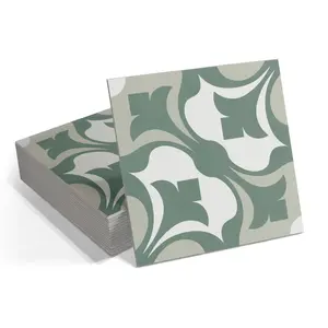 INNO STICKERS 16-Sheet Peel and Stick Floor and Wall Tile for Bathroom Kitchen SPC Vinyl Self Adhesive Flooring Tile 9x9In Patterned Green Groutble Backsplash Tile, 9.12 Sq Ft.