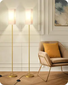 2Pack Floor Lamp, Pole with Foot Switch, Modern Standing Lamp Lampshade, Minimalist Freestanding Lamp (Bulb Not Included), for Living Room,Bedroom,Office,ETL Listed,Gold and Beige DE07LDP205