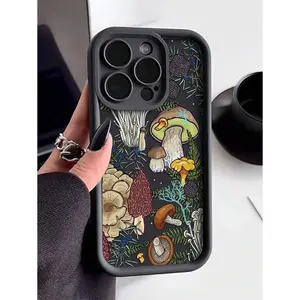 1pc Fashionable Thickened Shockproof Mushroom Pattern Phone Case, Compatible With IPhone And Compatible With Samsung Devices Waterproof Anti-Fall Scratch Resistant