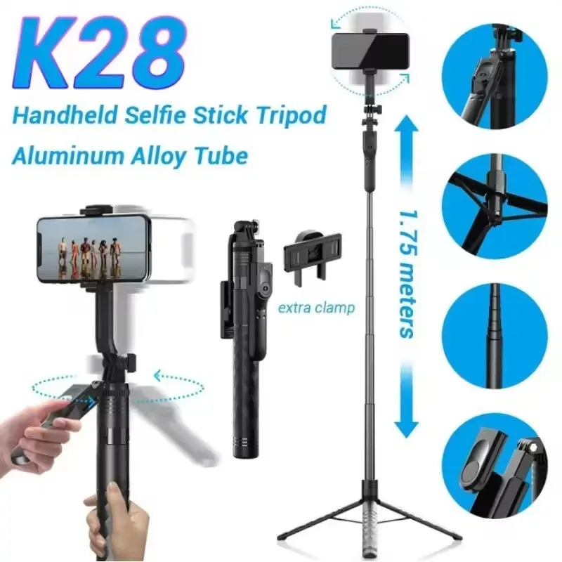 K28 Wireless Selfie Stick with Phone Holder and Extendable Monopod, Max Length 68.9 Inches, Easy Selfies Vlogs Live Streaming