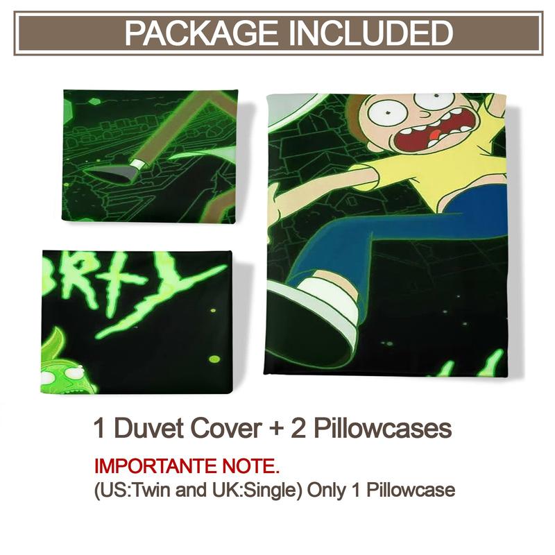 Rick and Morty Portal Jump Duvet Cover Set, 2/3-Piece (1 Duvet Cover + 1-2 Pillowcases) Soft Microfiber Bedding, Green Portal Design – Perfect Gift for Rick and Morty Fans