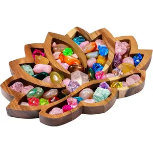 Lotus Crystal Tray for Stones Crystals and Healing Stones Flower Wooden Crystal Storage Holder Tray Lotus Shape Decorative Jewelry Display Trays Organizer Bowl Decor(Classic)