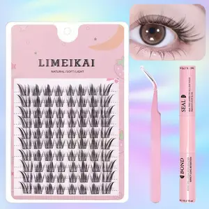 DIY Eyelash Clusters 1 Box with 10 Rows of Cat Queen False Lashes Glue Kit + Lash Glue + Specialized Lash Curler Makeup Eyelash Extensions