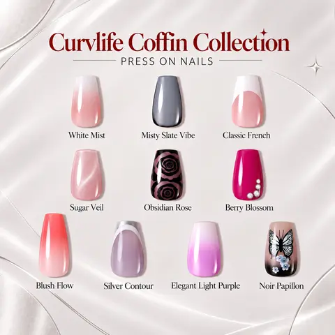 CurvLife Coffin Collection Press On Nails | 30Pcs | Medium Coffin | Glossy Finish with Soft Blush Ombre | Summervibes | Easy to Apply, Comfortable & Long-Lasting | Ideal for Daily Commutes, Business Lunches, Tea Parties & Elegant Gatherings