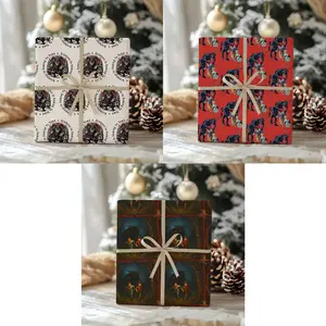 Krampus Christmas Wrapping Paper, Gothic Folklore Xmas Paper Roll, Dark Spooky Creepy Monster Gift Wrap for the Holidays