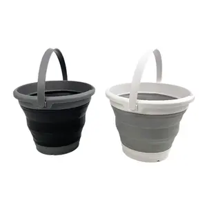SAMMART Collapsible Plastic Bucket - Foldable Round Tub with Handle - Pop Up Saving (Grey+Black (Set of 2), 5.5L)