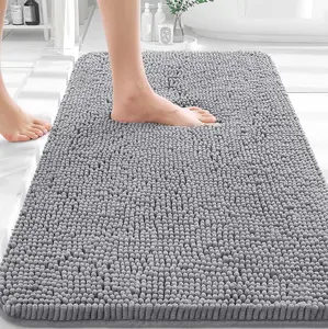 Rectangle Modern Chenille Bath Mat, 30x20in Extra-Soft Absorbent Non-Slip Rug with Rubber Backing, Quick-Dry Machine-Washable for Bathroom Floor, Tub