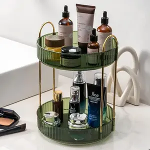 360 Rotating Makeup Organizer for Vanity - Spinning Bathroom Organizer Countertop, Large Storage Cosmetic Display Tray, Make Up Counter Shelf for Perfumes, Skincare Lotions, Lipsticks (2 Tier) Boxes