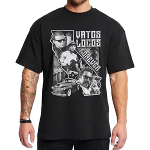 Old movie, Vatos Locos Original Chicano Clothing, Cholo, Gangster clothes, Hoodies for men, Men's clothing, Streetwear, Graphic tee VL2 Shirt Fabric