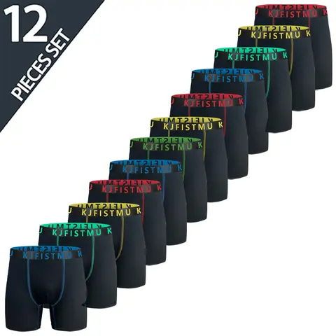 KJFISTMU Men's Long Boxer Briefs 4/8/12 Pack - Solid Color with Fine Stripe, Breathable Polyester Blend Fabric, Comfortable Fit, Machine Washable - Menswear Sportswear Athletic Underwear for Adults (Bike Compatible) Protective Denim Basketball Hem