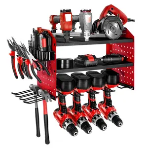 【Summervibes】VEVOR Power Tool Organizer Wall Mount,  , 3-Layer Storage Rack with 4 Drill Holders, Tools Holder and Storage Rack with Side Pegboards, Garage Tool Organizer for Garage, Workbench, and Workshop
