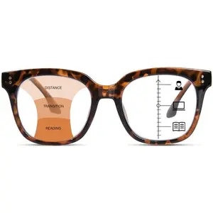 Progressive Multifocus Reading Glasses for Women Men Oversized Anti Blue Light Blocking Readers Square Eyeglasses