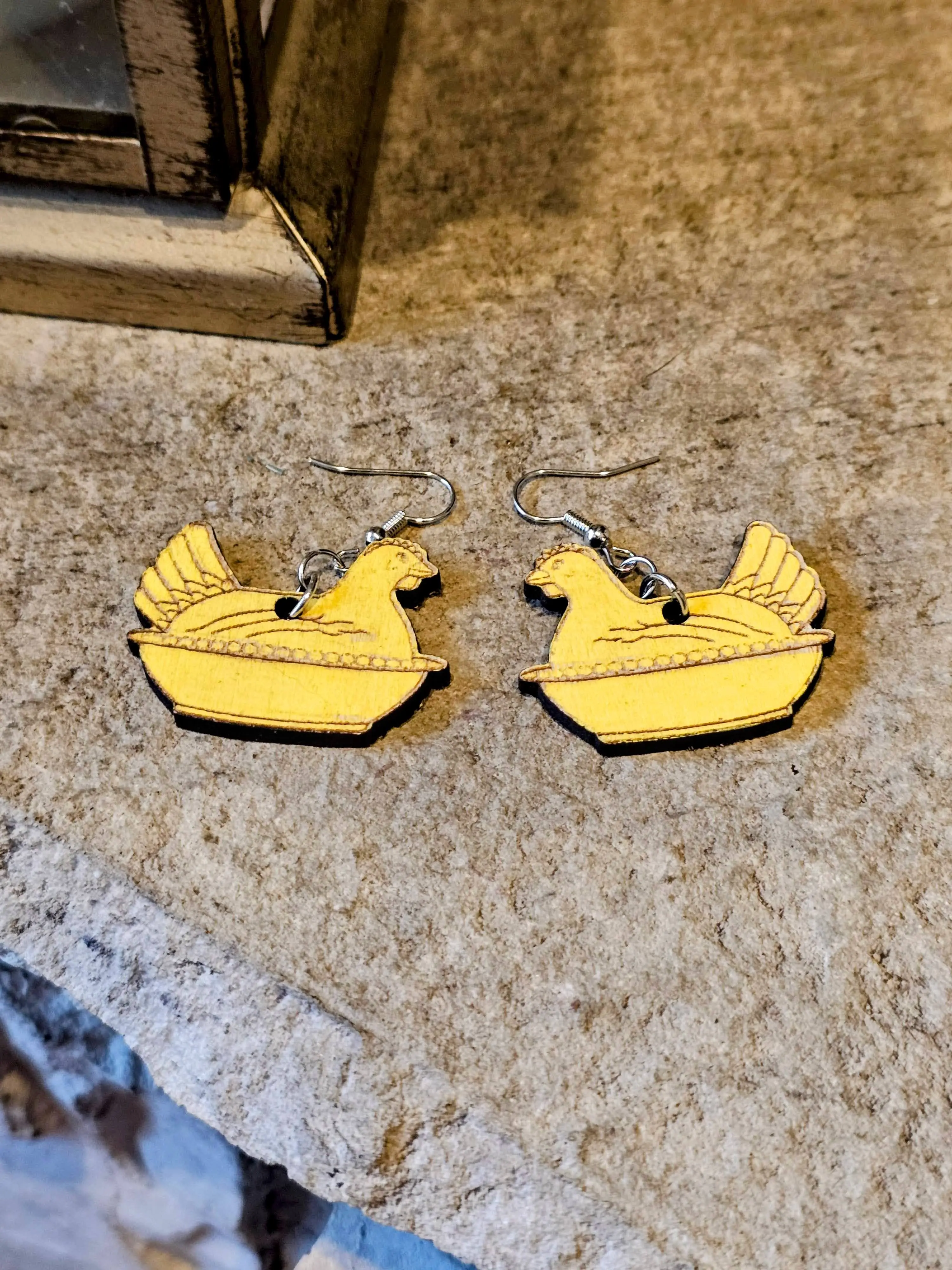 "Marigold" Hen On Nest Wooden Earrings- Handmade by Justin