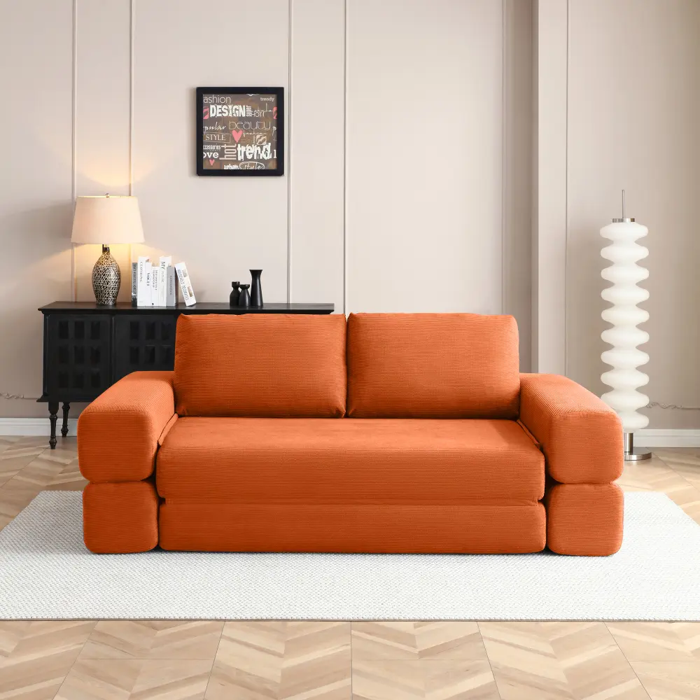 3 In 1 Folding Floor Couch Corduroy Fold Out Couch Bed Futon Sleeper Mattress with Pillows, 81'' Convertible Sofa Bed, Boneless Sofa Comfy Lounge Loveseat for Living Room, Bedroom