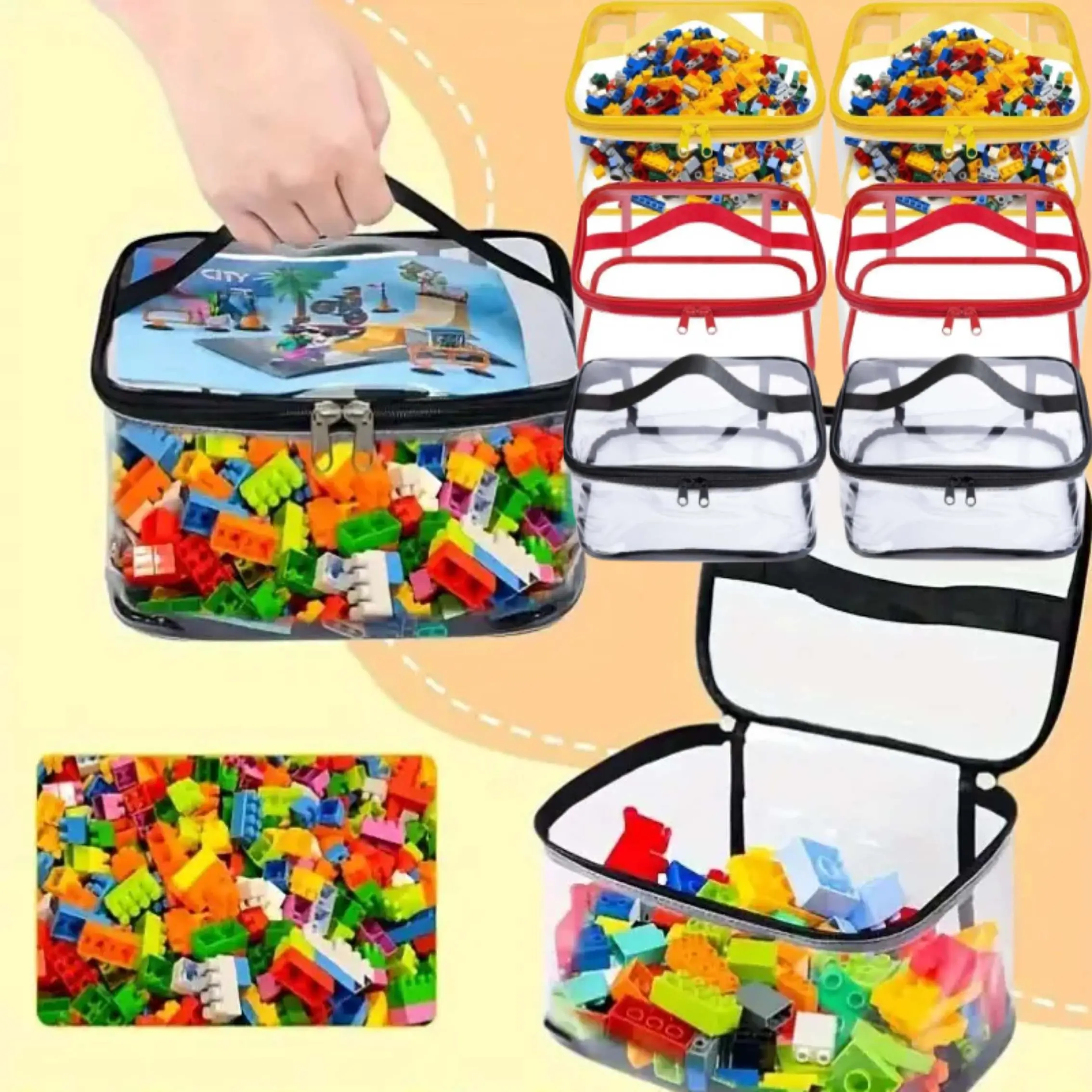 6 Pieces Waterproof Transparent PVC Toy Organizer Bags with Zipper, Clear Toy Storage Bag for Bricks, Board Games, Building Blocks, Puzzles