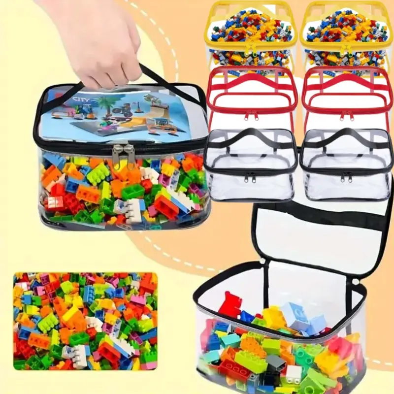 6-Bag Tidy Set Odorless PVC Waterproof Transparent Zippered Storage Organizer Bags with Double Zip, Grab-and-Go Handle, Carry by the Handle for Safe Storage of Bricks, Building Blocks, Travel Use (Kitchen & Home Organization)