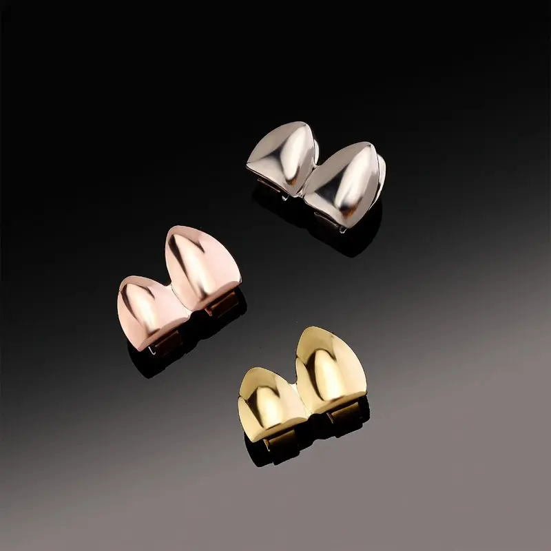 TOPGRILLZ Double Glossy Dental Grills Gold Silver Tooth Caps Get Your Hip Hop Fangs for Women Men Party Rave Accessories Bling Bling